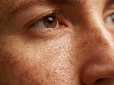 Close-up photograph of brown spots on face