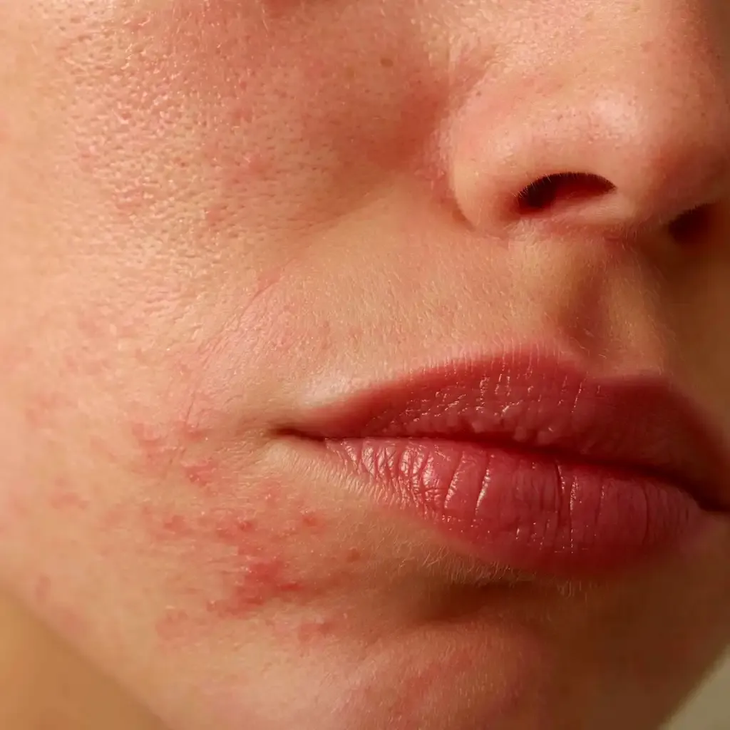 Macro close-up of skin texture around the mouth area relevant to perioral dermatitis treatment