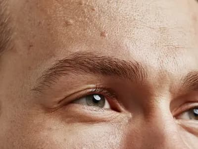 Macro close-up of forehead skin texture and pores relevant to pimples on forehead and acne